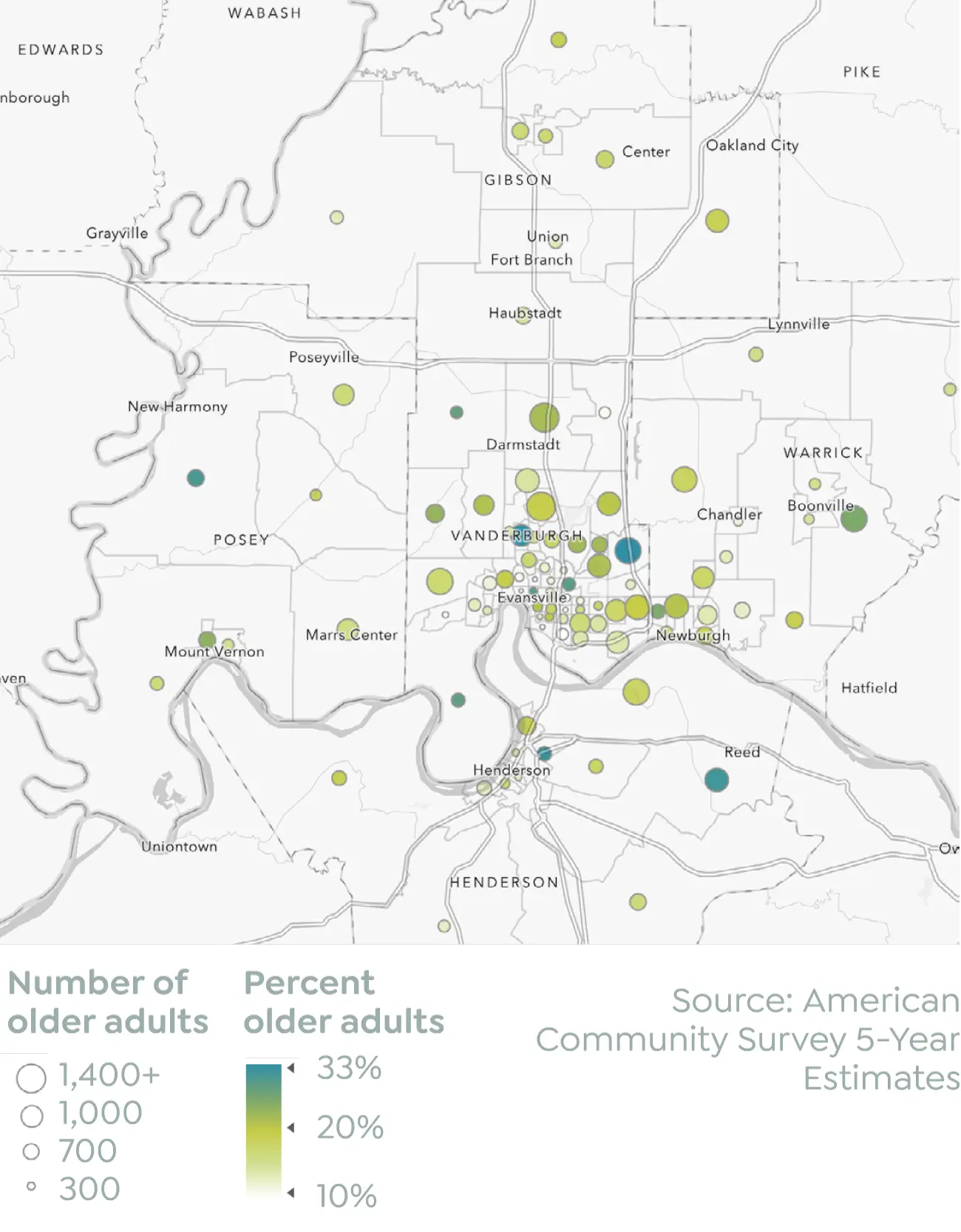 Evansville population 65 or older