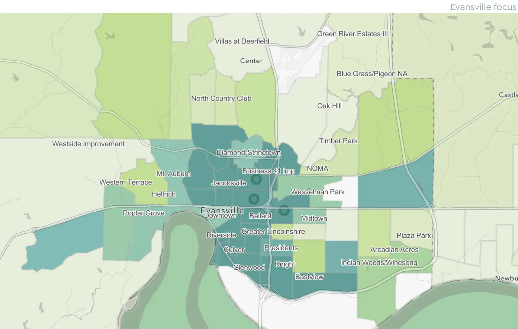 Map: Low-Income Population - Evansville Focus